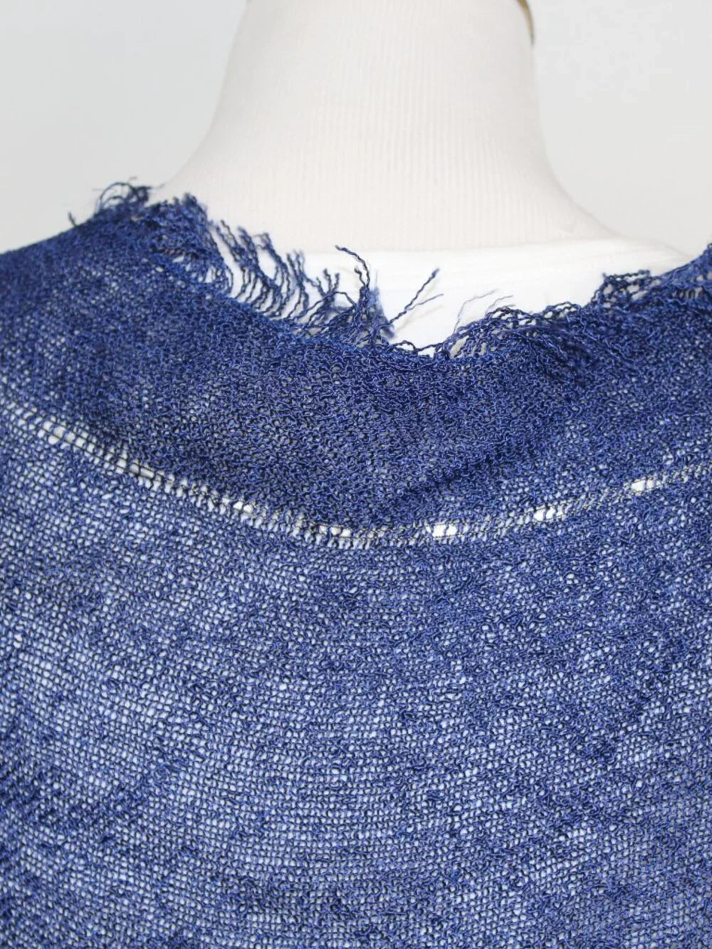 Blue Fringe Knit Wrap Shawl Lightweight Sheer Scarf Boho Wedding - Picture 9 of 12